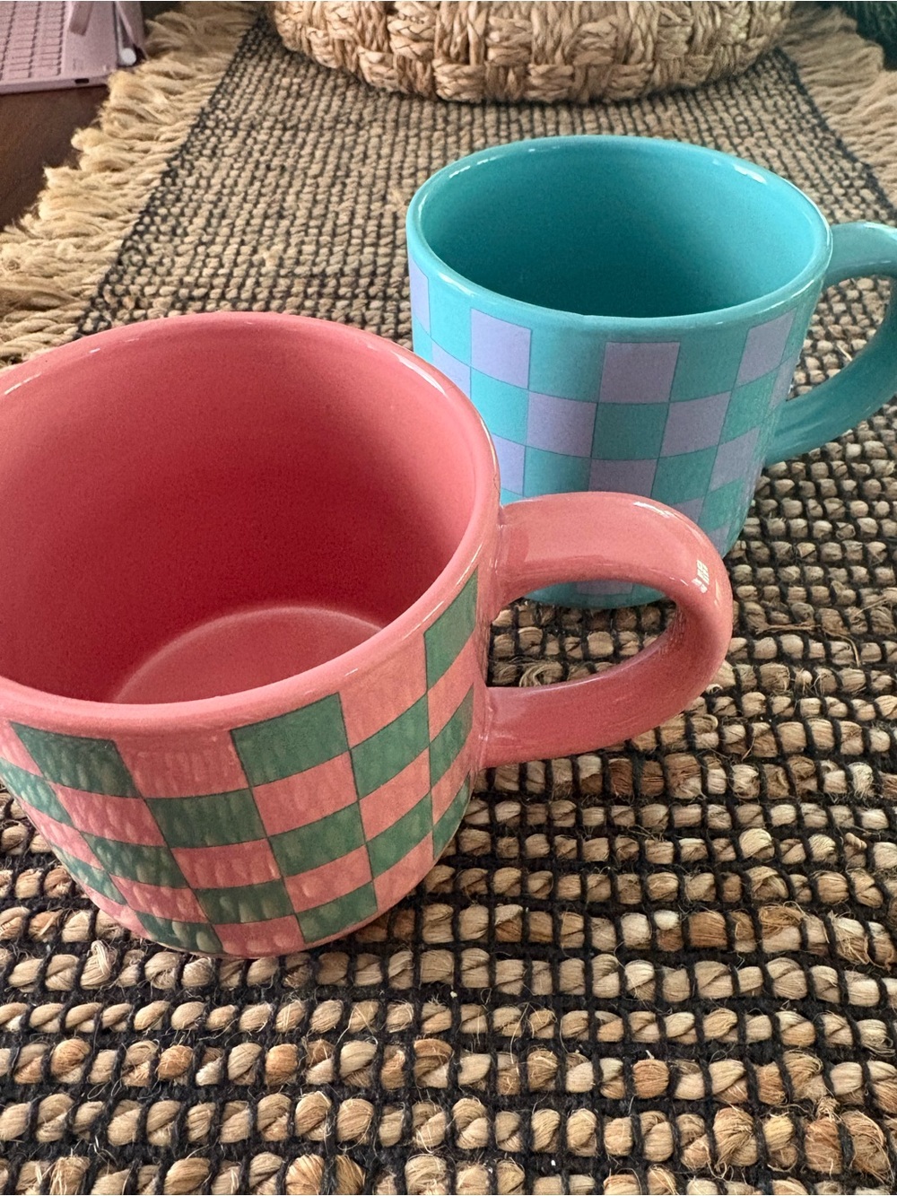 Checkerboard Ceramic Coffee Mug - Pink and Teal